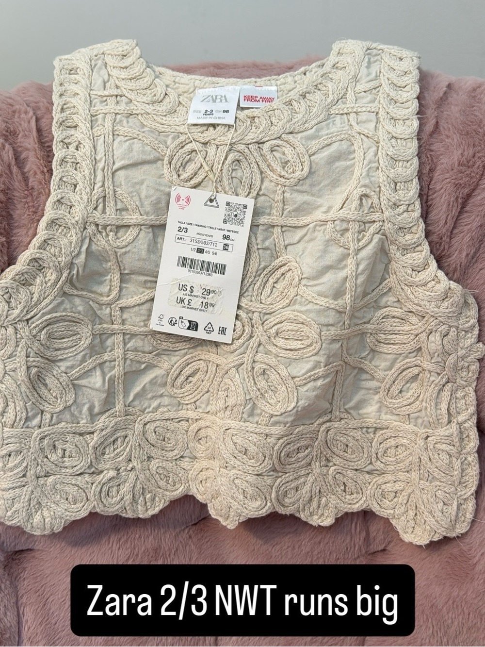Zara Cream Rope Crochet Tank Crop